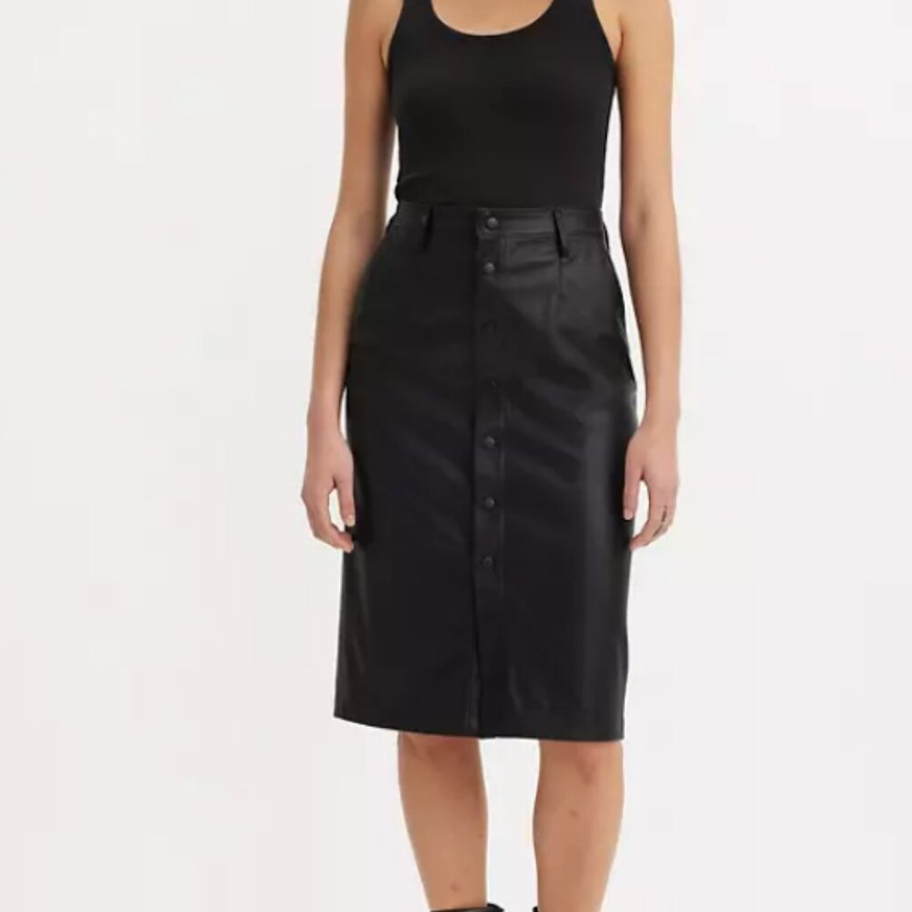 Levi's Premium Women's Faux Leather Icon Pencil Skirt Black NWT